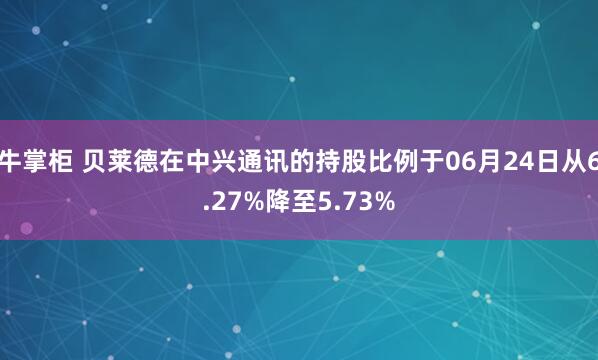 牛掌柜 贝莱德在中兴通讯的持股比例于06月24日从6.27%降至5.73%